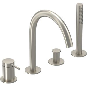 Badrandcombinatie IVY Bond 4-gats Mengkraan Met Uittrekbare Handdouche Draaibare Uitloop Geborsteld Nickel PVD