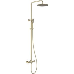 May Opbouw Regendoucheset - 25cm - 3-standen Handdouche - Geborsteld Mat Goud PVD - Messing - Kranen - Douchekranen - Douchesets - Opbouw Douchesets