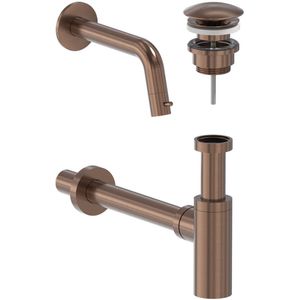 Fonteinkraan combiset may stilo wandmodel fonteinkraan, designplug always open & designsifon geborsteld mat koper pvd