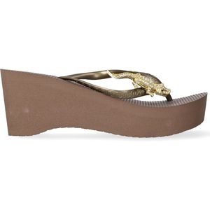 Uzurii Gold Crocodile Switch High Heel Dames Slippers Taupe