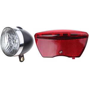 Ikzilight Retro fietsverlichtingsset - 3x LED koplamp en 5x LED achterlicht - Zwart - Batterij - Waterdicht - Standlichtfunctie