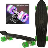 Sajan - Skateboard - LED - Penny board - Zwart-Groen - 22.5 inch - 56cm - Skateboard met Verlichting