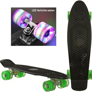 Sajan - Skateboard - LED - Penny board - Zwart-Groen - 22.5 inch - 56cm - Skateboard met Verlichting - Diverse Kleuren