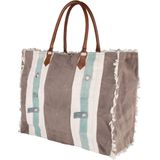 ZusenZomer Grote Vintage Tas Strand Katoen met Lederen Dames Strandtas Badtas Shopper XL met Ritssluitin