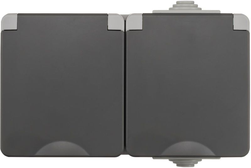 ION Industries - Contactdoos - Spatwaterdicht - 2-Voudig - Grijs - IP55