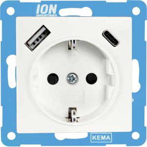 ION industries stopcontact met randaarde en USB A + USB C met kinderbeveiliging - V1/J1 alpin wit glanzend (10.300.414) - wandcontactdoos