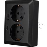 Stopcontact - Dubbel - Halfopbouw - Geaard - USB A en C