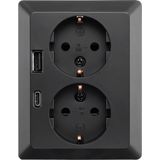 Stopcontact - Dubbel - Halfopbouw - Geaard - USB A en C
