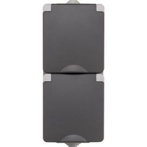 ION Industries - Contactdoos - Spatwaterdicht - Opbouw - 2-Voudig - Randaarde - Verticaal - Grijs