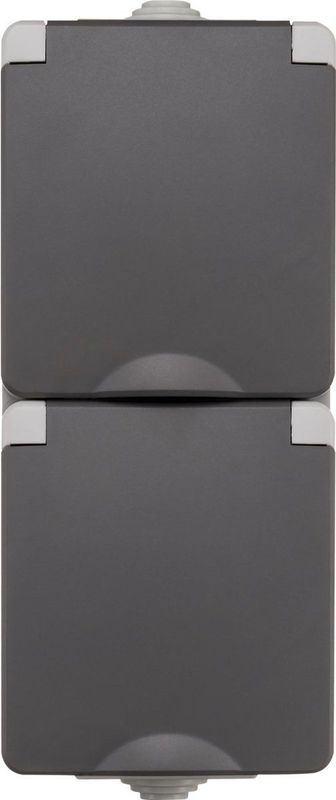ION Industries - Contactdoos - Spatwaterdicht - Opbouw - 2-Voudig - Randaarde - Verticaal - Grijs