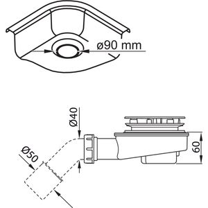 Sanivesk Douchebakafvoer 90mm Afvoer 40+50mm Wit