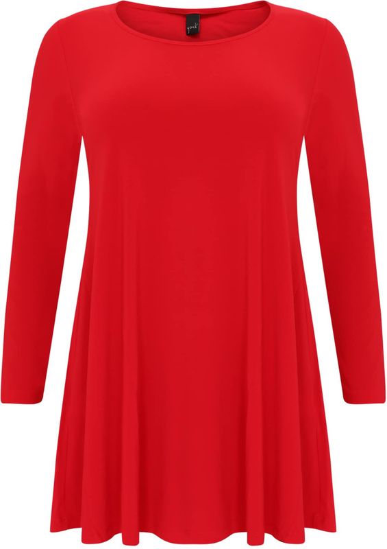 YOEK - Shirt - Rood - Effen - Lange Mouw - Losvallend Model