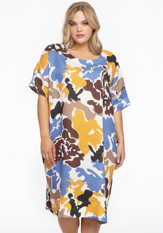 Jerseyjurken - Jurk - Wijd - Met Zakken - Mosterdgeel Blauw Bruin