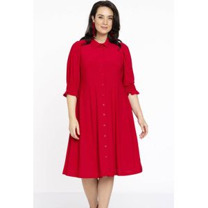 Jurk - A-lijn - DOLCE - Met Knopen - Pofmouwen - Klassieke Kraag