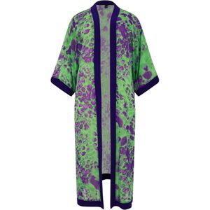 Kimono - FIERCE - Abstract Patroon - Lange Wijde Pasvorm - Paarse Randen