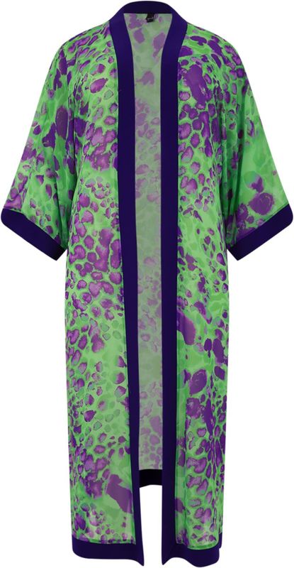 Kimono - FIERCE - Abstract Patroon - Lange Wijde Pasvorm - Paarse Randen