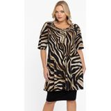 Tunik - Tijgerprint - Korte Mouwen - Wide Bottom Pasvorm - Ronde Hals met Strass