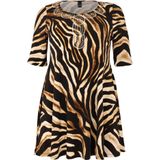 Tunik - Tijgerprint - Korte Mouwen - Wide Bottom Pasvorm - Ronde Hals met Strass