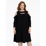 Jurk - Zwart - A-lijn - Dolce - Driekwartmouwen