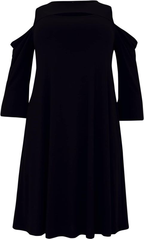 Jurk - Zwart - A-lijn - Dolce - Driekwartmouwen