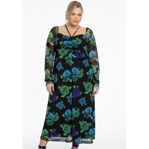 Jurk - ROSALIA - Midi-lengte - Lange Mouwen - V-hals - Bloemenprint - Blauw Groen Paars