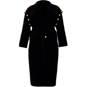 Jas - Knielang - Met Parelversieringen - Klassieke Kraag - Lange Mouwen - Strikceintuur