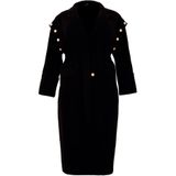 Jas - Knielang - Met Parelversieringen - Klassieke Kraag - Lange Mouwen - Strikceintuur