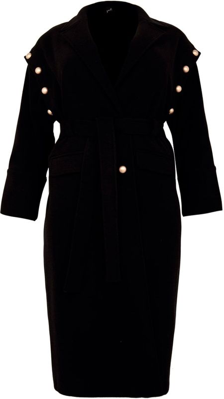 Jas - Knielang - Met Parelversieringen - Klassieke Kraag - Lange Mouwen - Strikceintuur