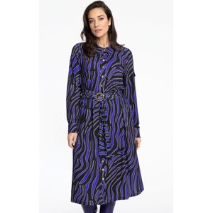 Yoek - Midi-Jurk LINA met Riem - Abstract Patroon in Paars, Geel en Zwart