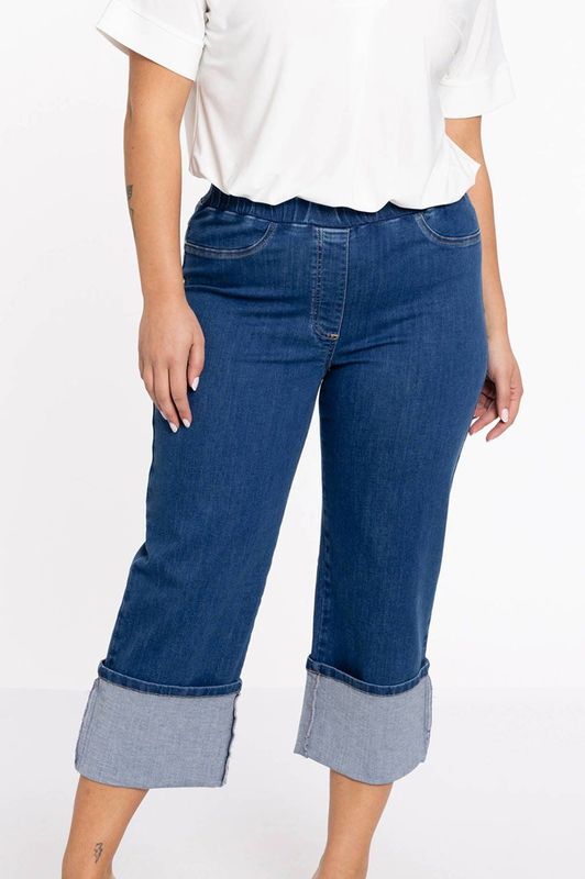 Cargobroek - Cropped - Blauw - Katoenmix met Stretch - 4 Zakken