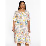 YOEK - Midi Jurk - Multi - Korte Mouwen - Ronde Hals