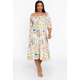 YOEK - Midi Jurk - Multi - Korte Mouwen - Ronde Hals