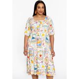 YOEK - Midi Jurk - Multi - Korte Mouwen - Ronde Hals