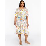 YOEK - Midi Jurk - Multi - Korte Mouwen - Ronde Hals