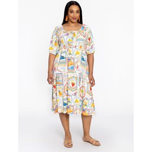 YOEK - Midi Jurk - Multi - Korte Mouwen - Ronde Hals