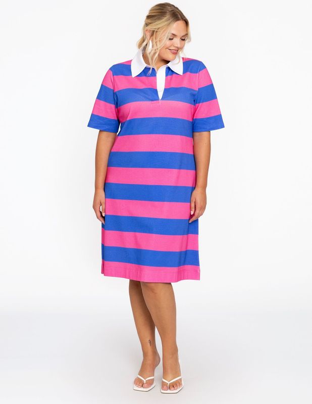 Cocktailjurk - Gestreept - Viscose - Halve Mouw - Wijde Pasvorm