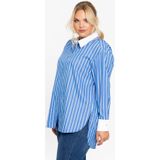 Blouse - Blauw-Wit Gestreept - RIGHE - Katoenmix - Met Knoopjes