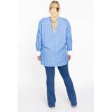 Blouse - Blauw-Wit Gestreept - RIGHE - Katoenmix - Met Knoopjes