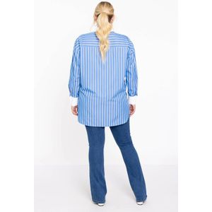 Blouse - Blauw-Wit Gestreept - RIGHE - Katoenmix - Met Knoopjes