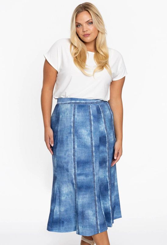 YOEK - A-lijn Rok - Blauw - Middellange Lengte - Polyester