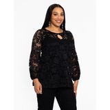 Tuniek - Zwart - Kant - Sleutelgathalslijn - 3/4 Mouwen