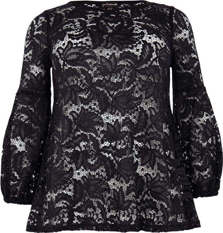 Tuniek - Zwart - Kant - Sleutelgathalslijn - 3/4 Mouwen