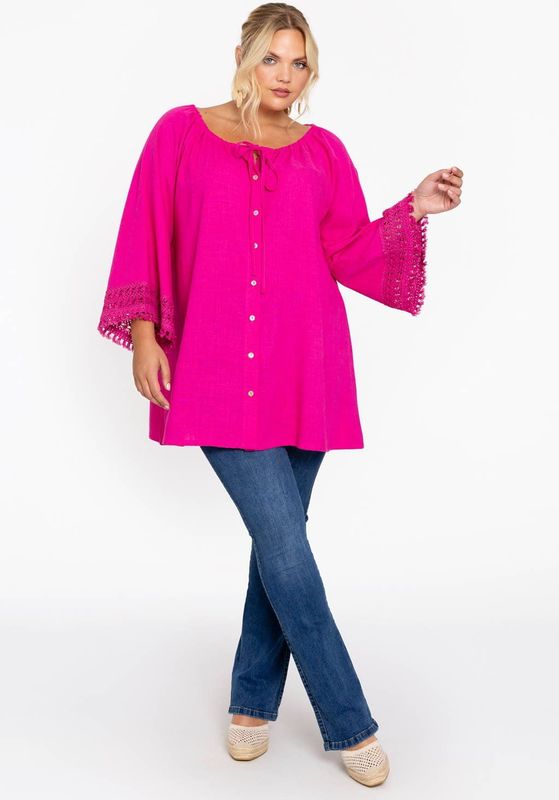YOEK - Tuniekblouse - Roze - Flared Pasvorm - Lange Mouwen - Knoopsluiting