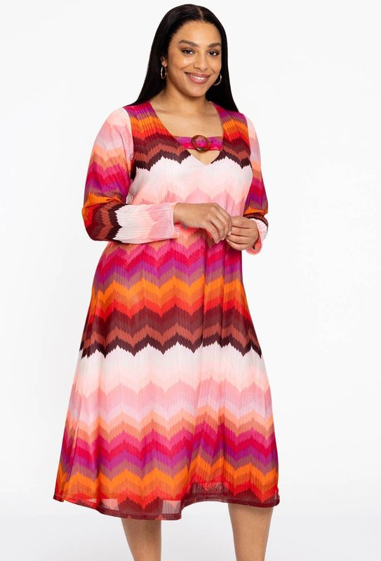 YOEK - Midi Jurk - Roze - Lange Mouwen - V-hals