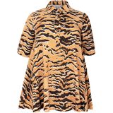 YOEK - Linnen Tuniek - Beige - A-lijn Pasvorm - Korte Mouwen