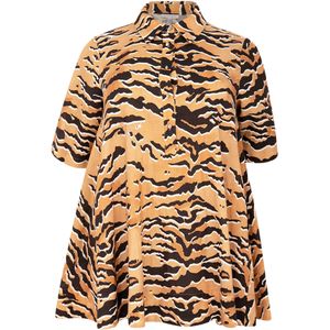 YOEK - Linnen Tuniek - Beige - A-lijn Pasvorm - Korte Mouwen