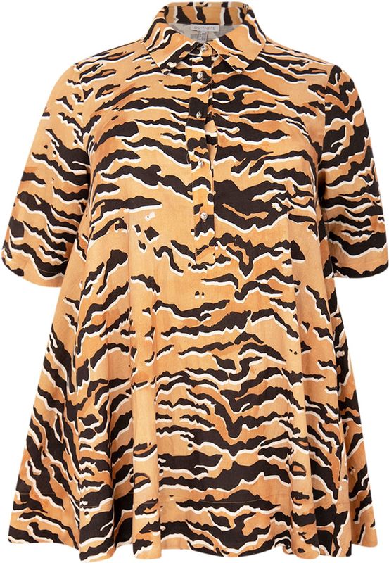 YOEK - Linnen Tuniek - Beige - A-lijn Pasvorm - Korte Mouwen