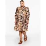 YOEK - A-lijn Jurk - Lichtoranje/Zwart - Dierenprint - Knielengte