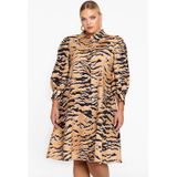 YOEK - A-lijn Jurk - Lichtoranje/Zwart - Dierenprint - Knielengte