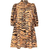YOEK - A-lijn Jurk - Lichtoranje/Zwart - Dierenprint - Knielengte
